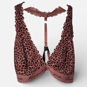 PINK Victoria's Secret Leopard Lace Racerback Bralette Light Brown Medium
